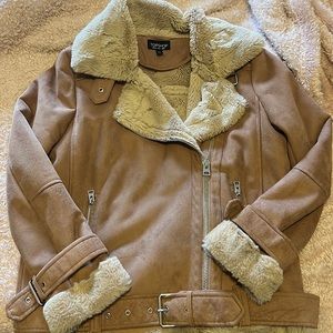 TopShop Faux Fur/Suede Aviator Jacket FITS SMALL & MEDIUM